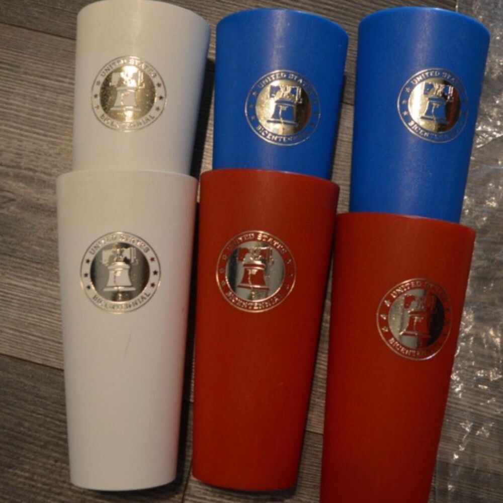 NOS USA 4th America Drinkware Bicentennial 1976 Red White Blue Tumbler Cups 6